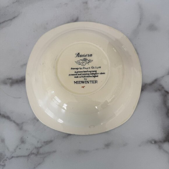Midwinter Riviera Hugh Casson Designed Ceramic Bowl 9" Wide Hand Engraved Englan - Picture 3 of 4